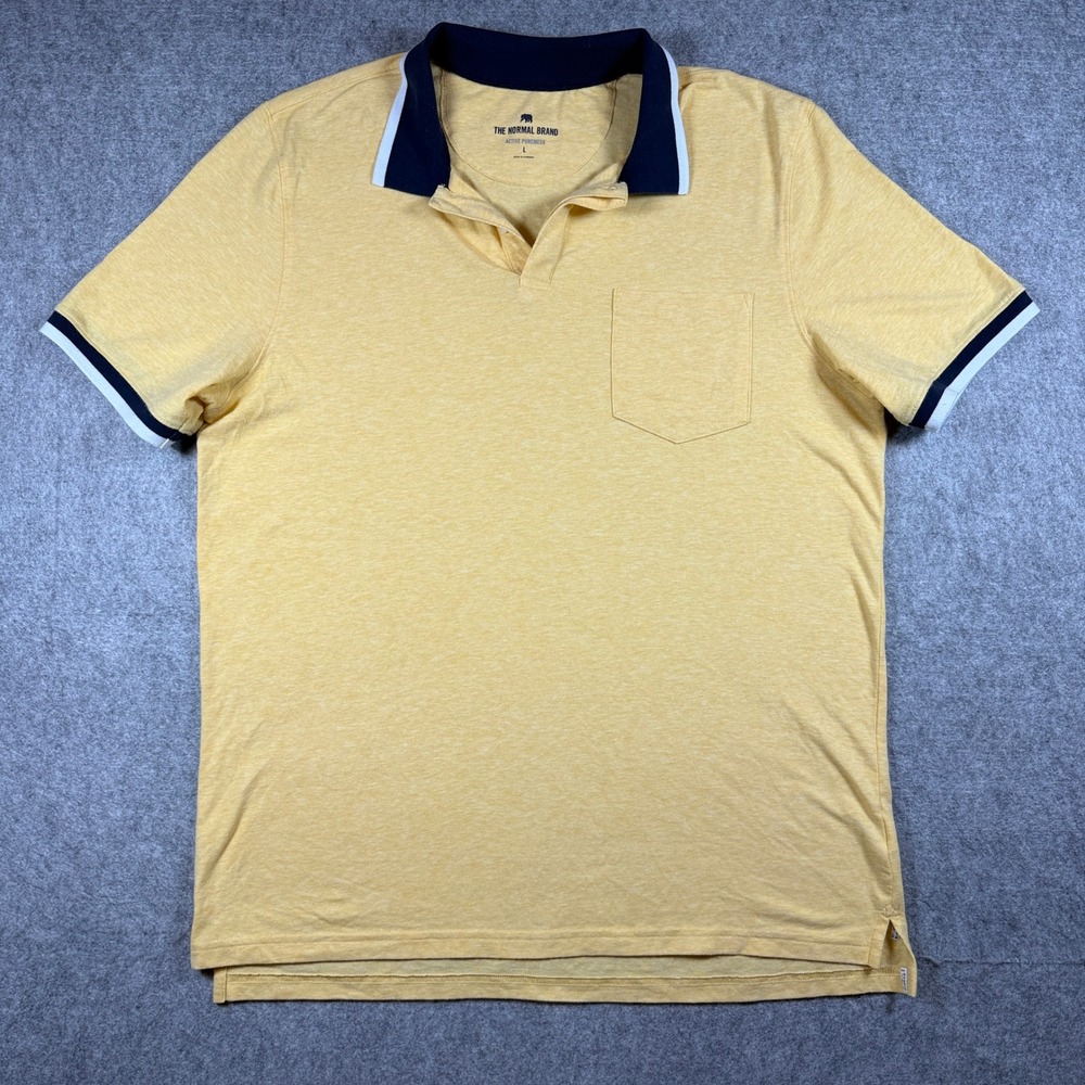 The Normal Brand Mens Active Puremeso Polo Shirt Large Yellow Tipped Collar